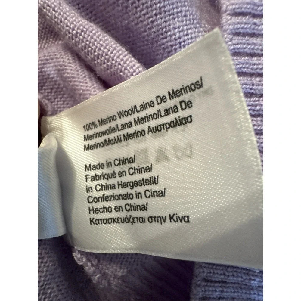 Brooks Brothers women's purple merino wool‎ ruffled V-neck sweater Size Medium